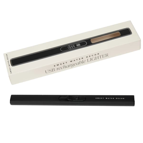 Boxed USB rechargeable lighter with a black lighter shown below