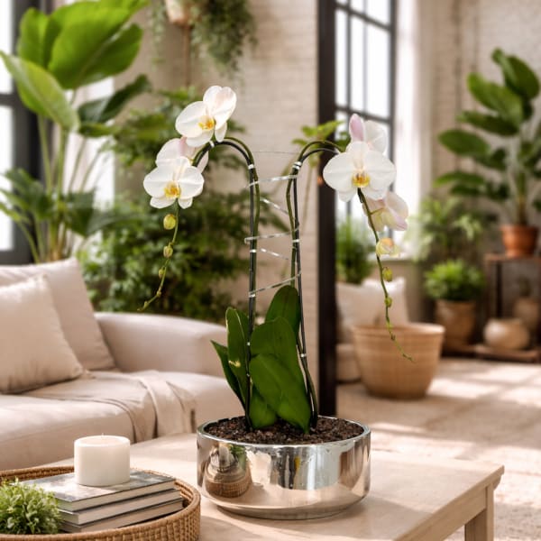 White Phalaenopsis Orchid – Deluxe Gift Arrangement