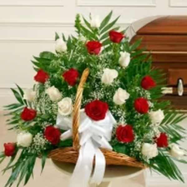 Classic Red & White Rose Basket
