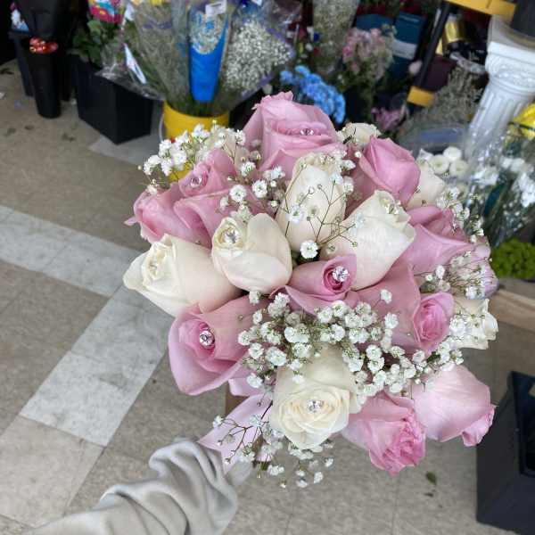 A pink and white rose bouquet