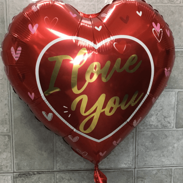 Heart-shaped red balloon with "I Love You" text