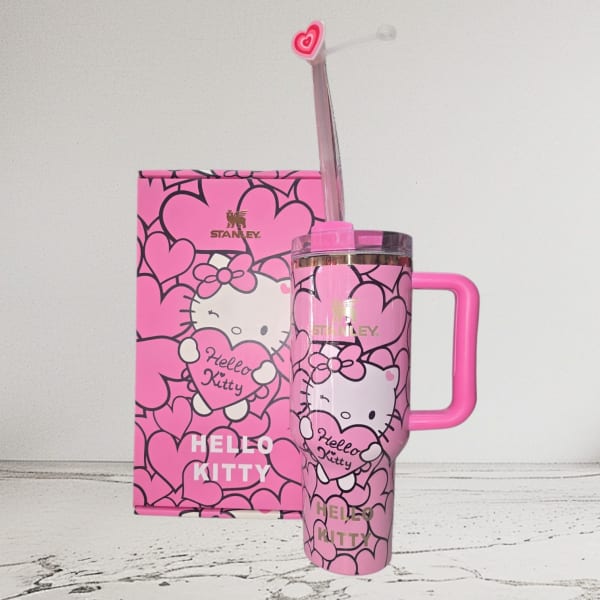 Pink Hello Kitty Stanley tumbler with matching box and straw