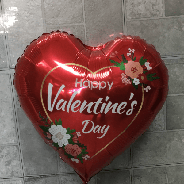Red heart-shaped balloon with "Happy Valentine's Day" text