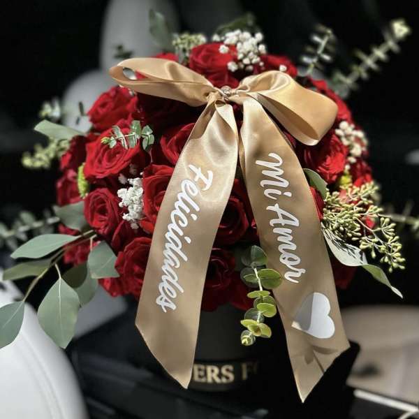 Boxed Rose and Eucalyptus Arrangement