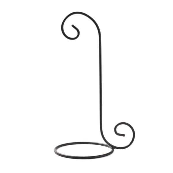 Black metal stand with curled top and base
