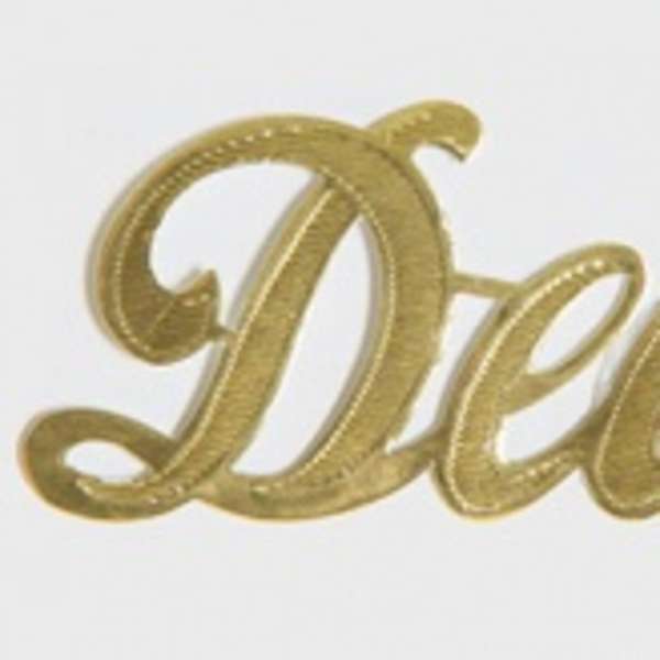 Gold script word decoration on a white background
