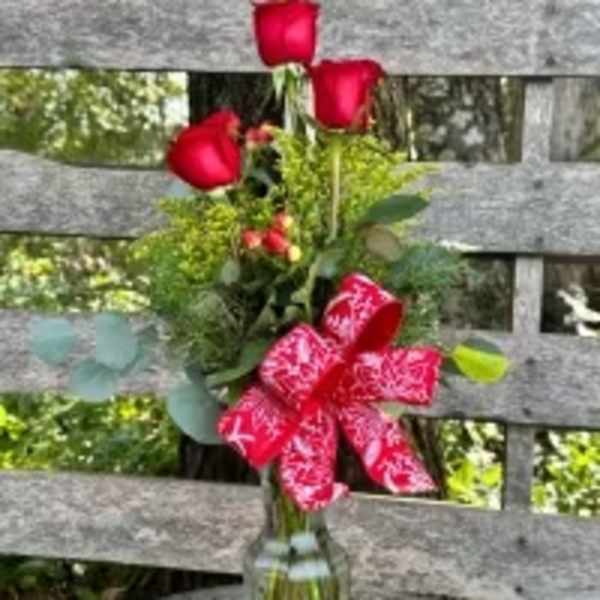 Festive Red Rose Bud Vase