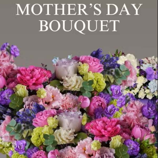 Colorful mixed bouquet of pink, purple, and cream flowers for Mother’s Day