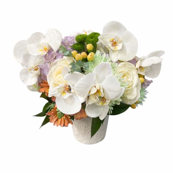 Ivory Garden Elegance | White Orchid & Rose Arrangement