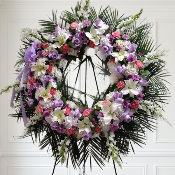 Lavender, pink and white standing Wreath