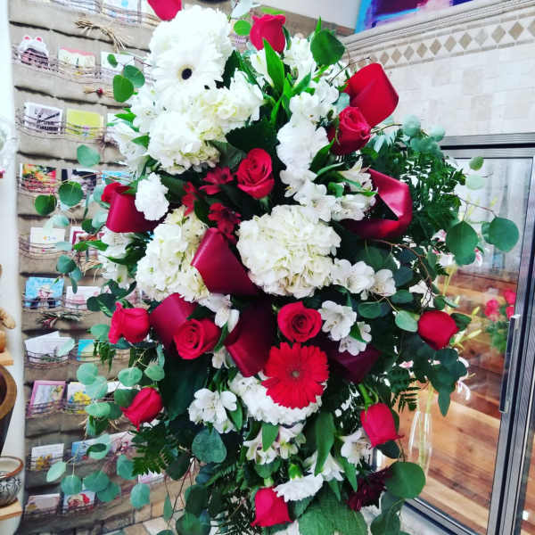 Red and white standing spray