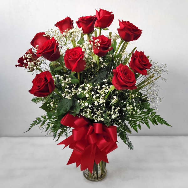 Premium Classic Romance - Red Roses with Babies Breath and Bow