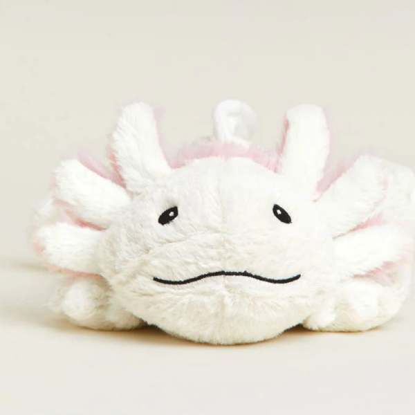 White plush toy with pink accents and a simple face