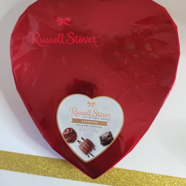 Heart-shaped box of Russell Stover assorted chocolates