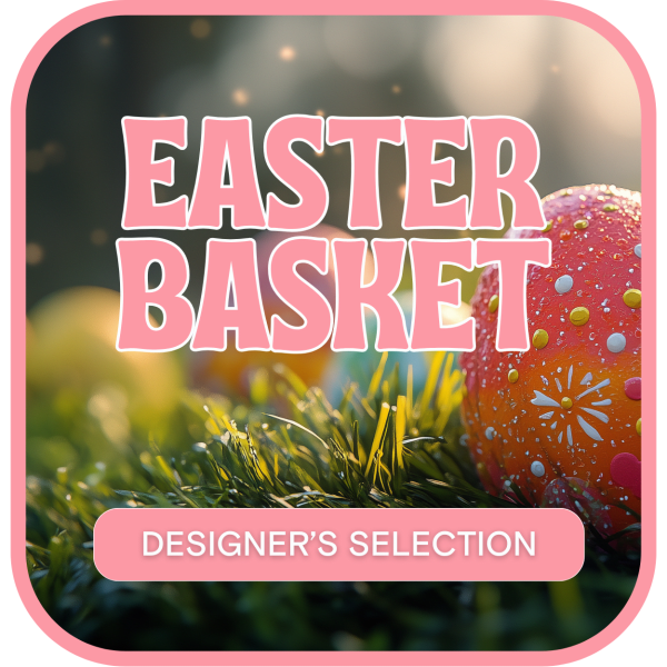 Pink Easter Basket text over a decorated Easter egg