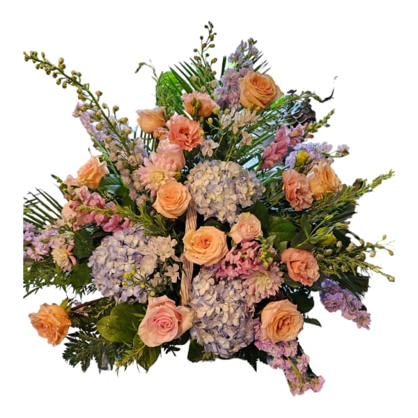 Pastel bouquet with roses, hydrangeas, and mixed blooms