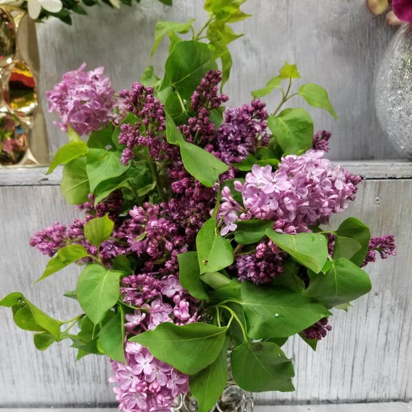 Lilac bouquet in a clear glass vase