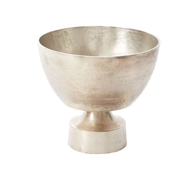 Silver pedestal bowl vase on a white background