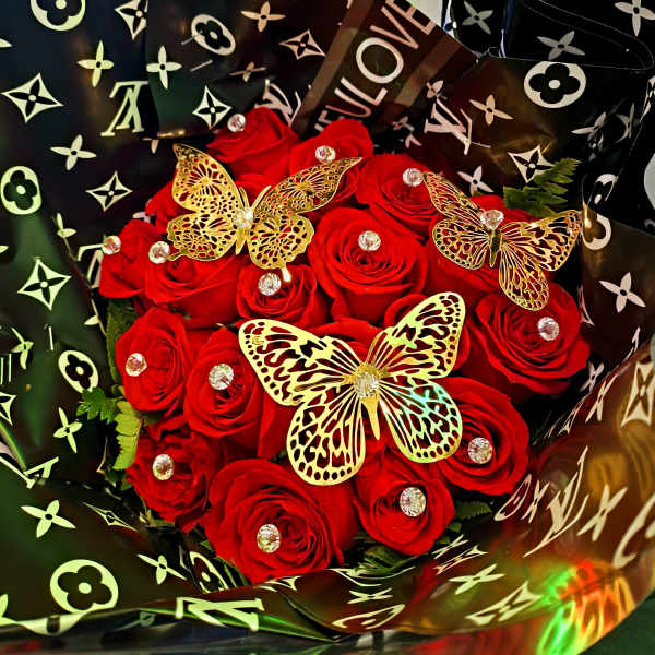 18 Red Roses with Designer Wrapping