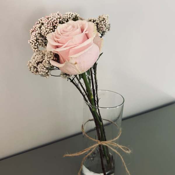 Single Rose with Foliage - Vase