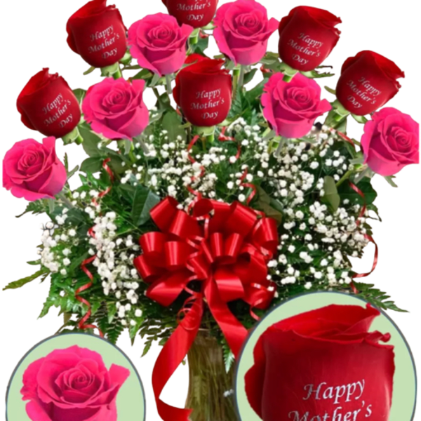 Happy Mother’s Day – Red and Pink Embossed Roses