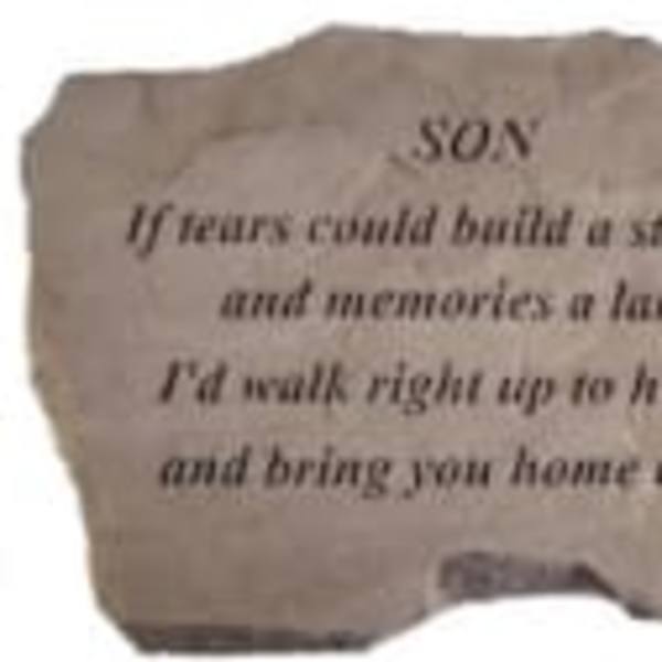 Stone plaque with a memorial quote for a son