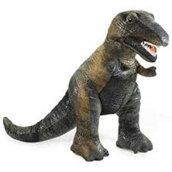 Toy dinosaur figurine standing on a white background