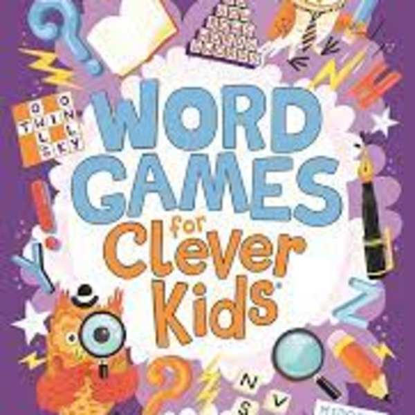 Colorful word game book cover with cartoon puzzle pieces and an owl
