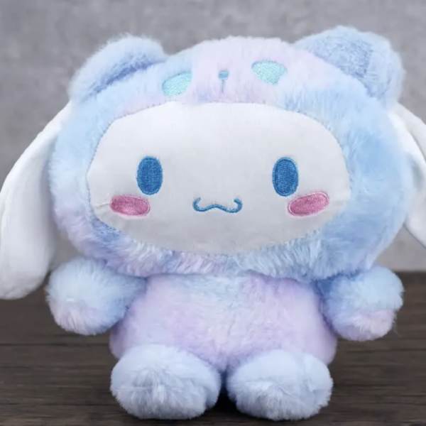 Pastel blue and lavender plush bunny with long white ears
