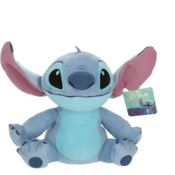 Blue Stitch plush toy with pink ears and a hanging tag