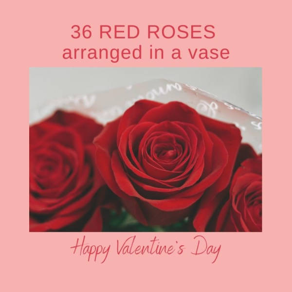 36 Red Roses arranged in a vase