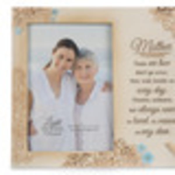 Blurred wedding photo card with a couple and text on a beige floral background