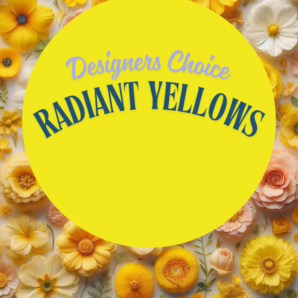 Yellow floral design with assorted blooms and a large circular text area