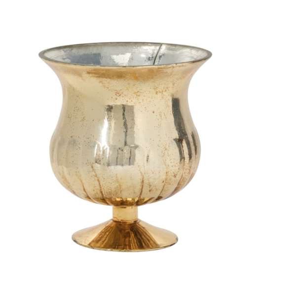 Gold-toned decorative goblet vase on a white background