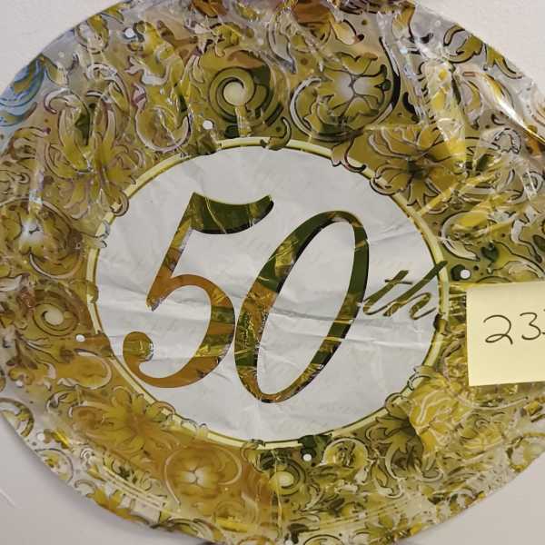 Round gold decorative balloon with the number 50