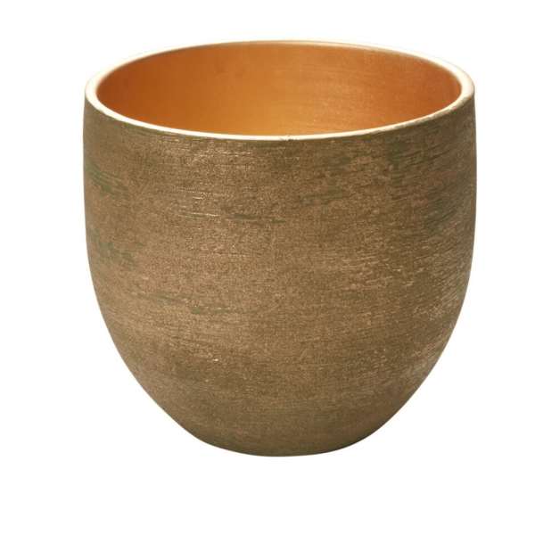 Gold-toned ceramic planter or vase with a rounded shape