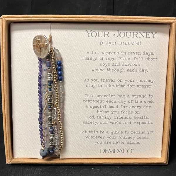 Beaded prayer bracelet in a gift box with printed text