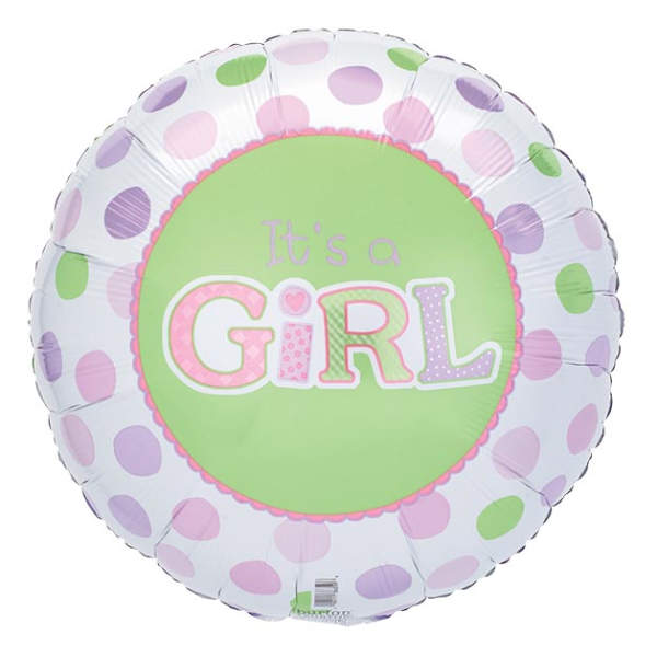 Round balloon with "It's a GIRL" text and pastel polka dots