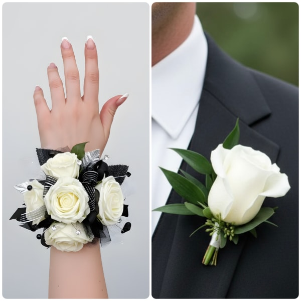 Rose wrist corsage & rose bout C1