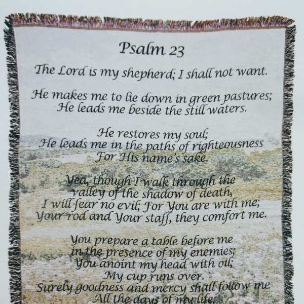 Psalm 23 text printed on a woven wall hanging