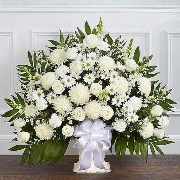 White Floor Basket Arrangement