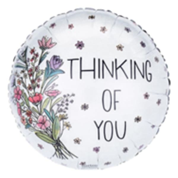 Round balloon with flowers and the words "Thinking of You"