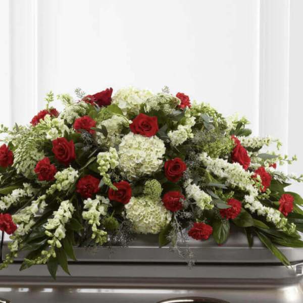 Red and White Casket spray