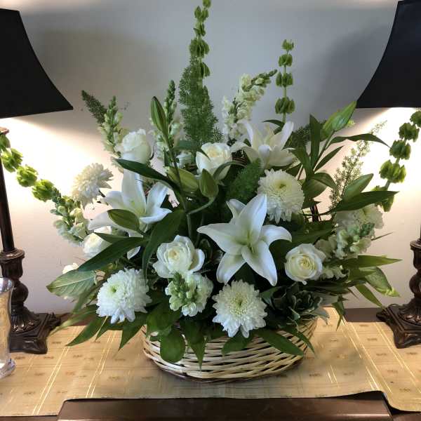 All white memorial basket