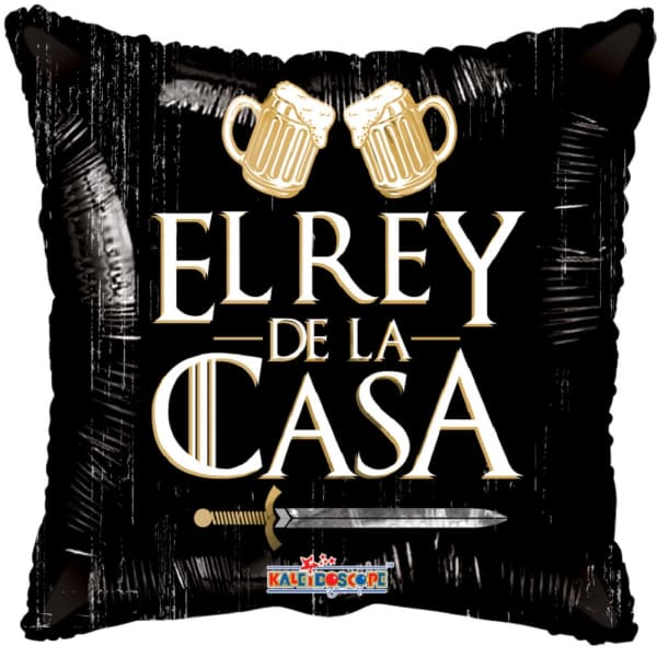 Black balloon with beer mugs and "El Rey de la Casa" text