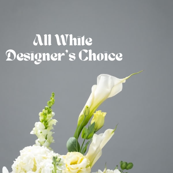 White floral arrangement with calla lilies and hydrangeas