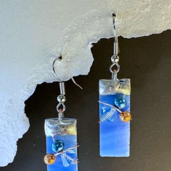 #A024 - Sky Blue Stained Glass Earrings