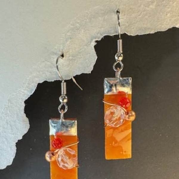 #A014 - Bright Orange Stained Glass Earrings