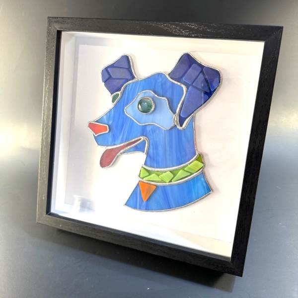 #A032 - Framed Tumbled Glass Dog