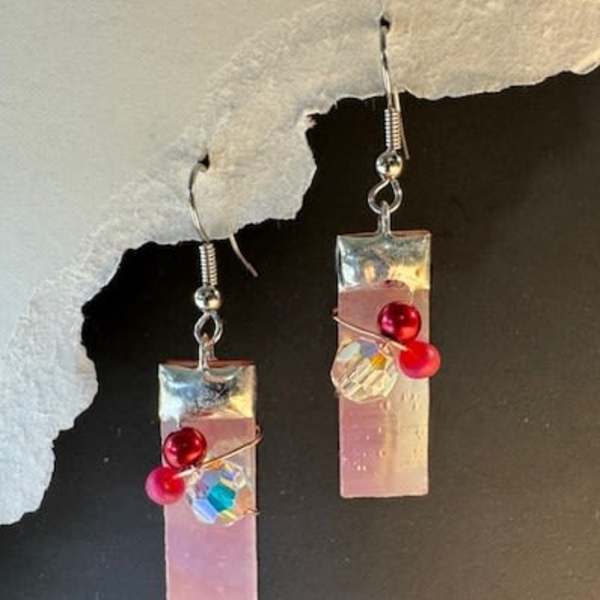 #A058 - Pink Iridized Stained Glass Earrings
